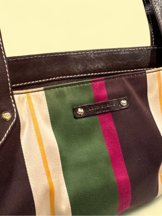 VINTAGE 2002 Kate Spade Westbury bag multicolored stripe with brown leather - Picture 3 of 8